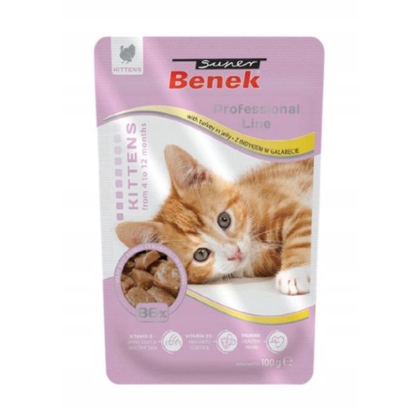 Super Benek saszetka dla młodych kotów indyk w galaretce 100g CERTECH