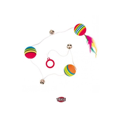 Piłki tęczowe na gumce z piórkiem TRIXIE