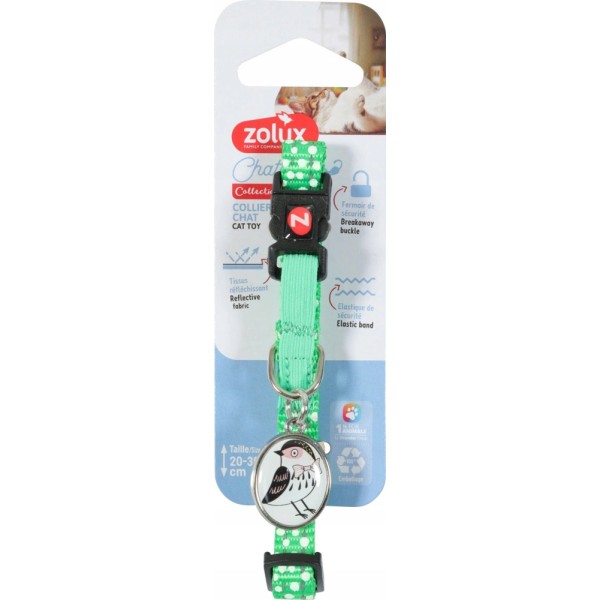 ZOLUX obroża dla kota z zawieszką w kształcie ptaka /zielona