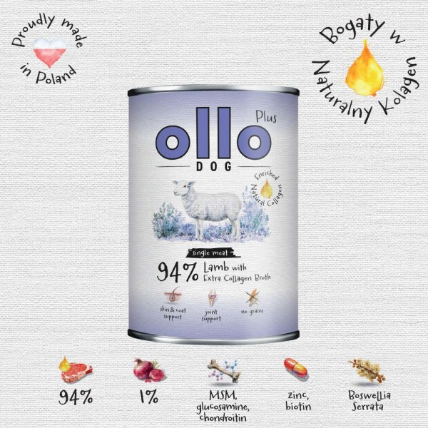 OLLO plus KOLAGEN dla psa z jagnięcina  400g