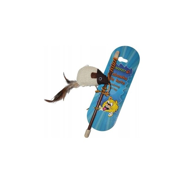 Zabawka dla kota -wędka myszka z piórkiem 19cm YARRO