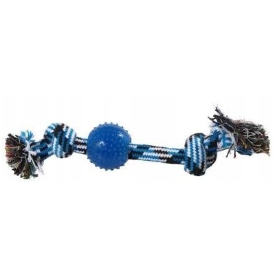 Zabawka dla psa sznur bawełniany 25cm z piłką niebieski YARRO