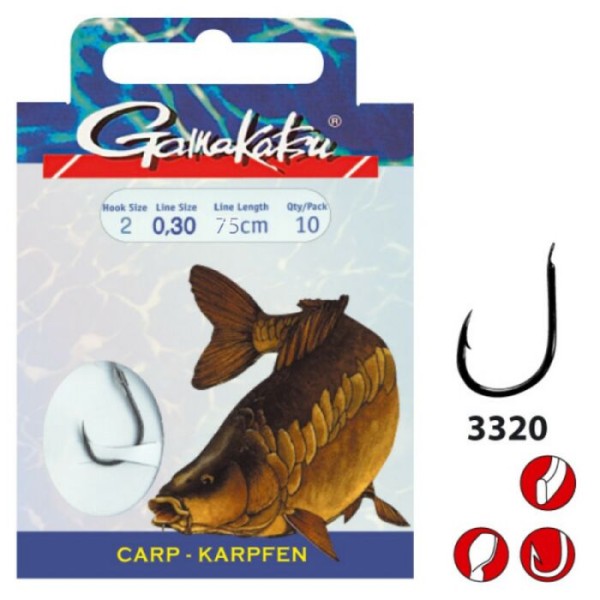 Gamakatsu Haki z Przyp. Karp 3310F r.2/0.30mm/60cm/10 szt.