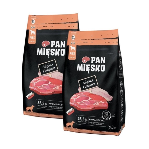 Karma sucha dla psa cielęcina z indykiem #XL 3kg PAN MIĘSKO
