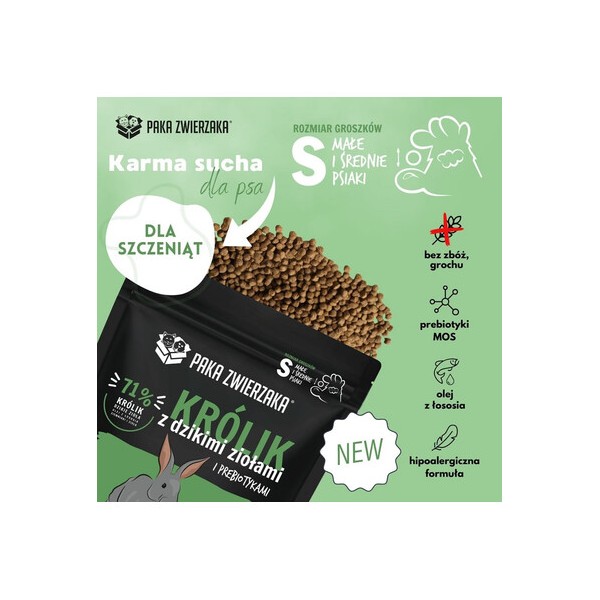 PAKA ZWIERZAKA karma sucha dla psa królik z dzikimi ziołami PUPPY 1,5 kg